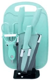 Kitchen Knife Set with Cutting Board (7 pcs)(Red)