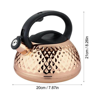 Stainless Steel Stove Top Whistling Kettle (Golden) - DMC Wholesale