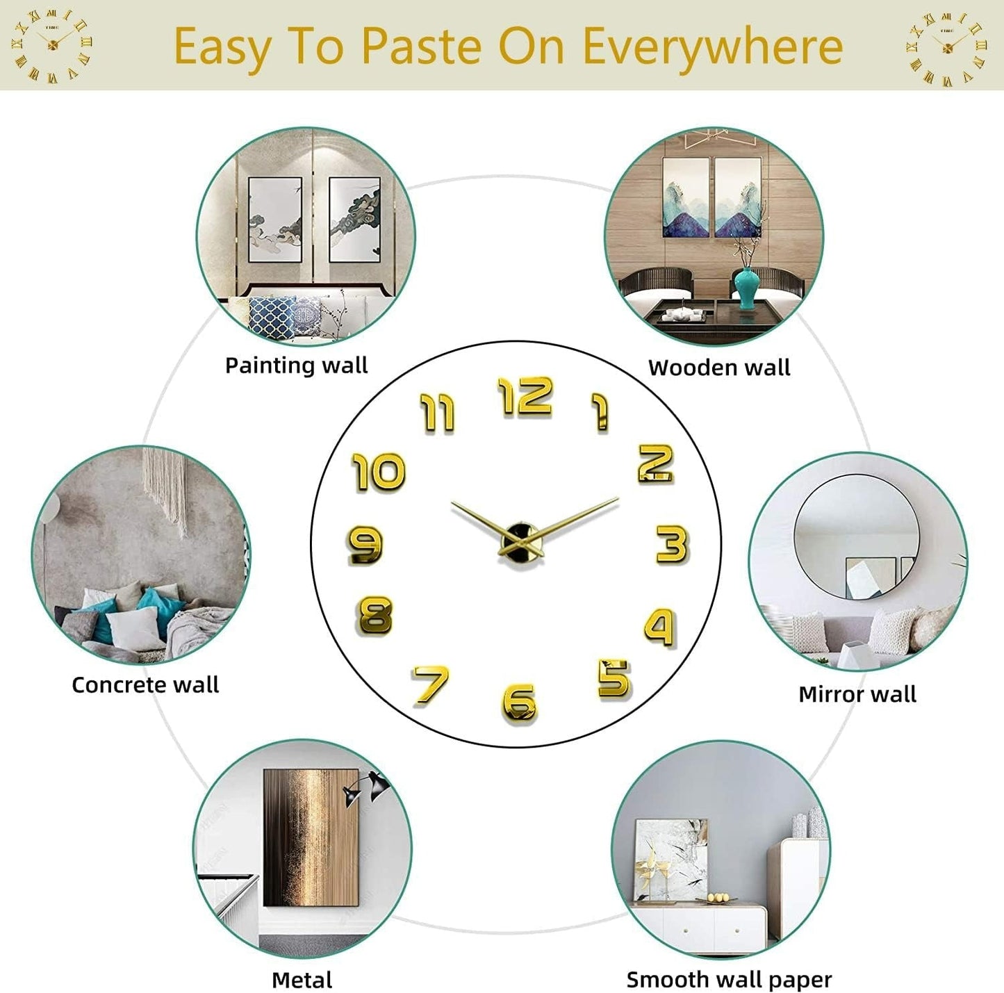 DIY Modern 3D Wall Clock (Gold)(60-70cm)