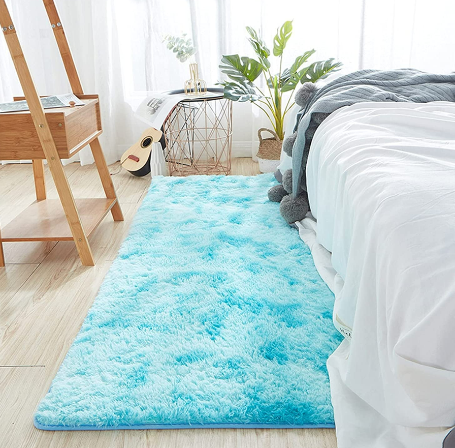 Sea Blue Fluffy Shaggy Runner (Two Tone)