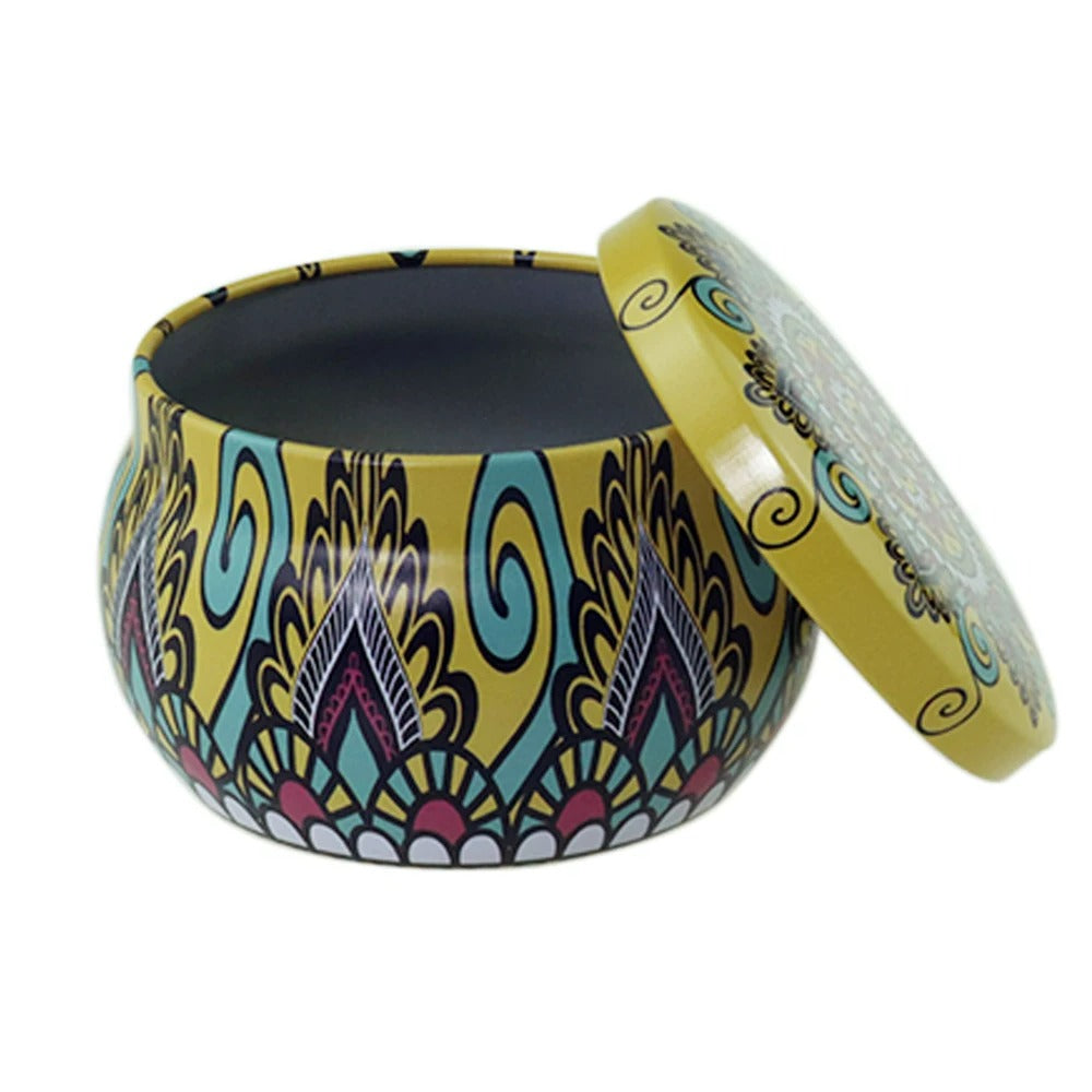 English Pear And Freesia Aroma Candle In Colourful Patterned Tin (65ml)