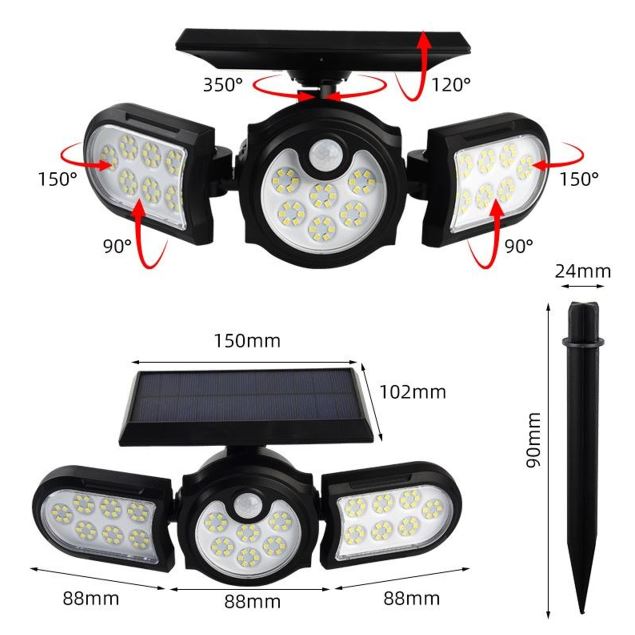 Three Head Induction Motion Sensor Light