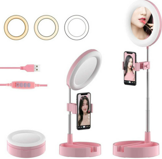 Adjustable Live Mirror With Ring Light