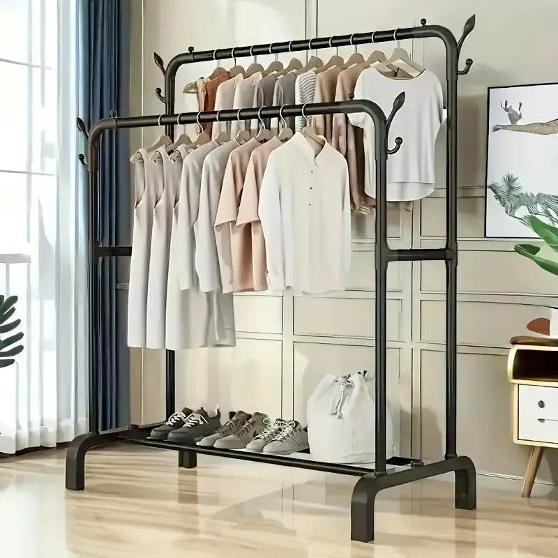 Double Rail Clothes Storage Rack (Without Wheels)