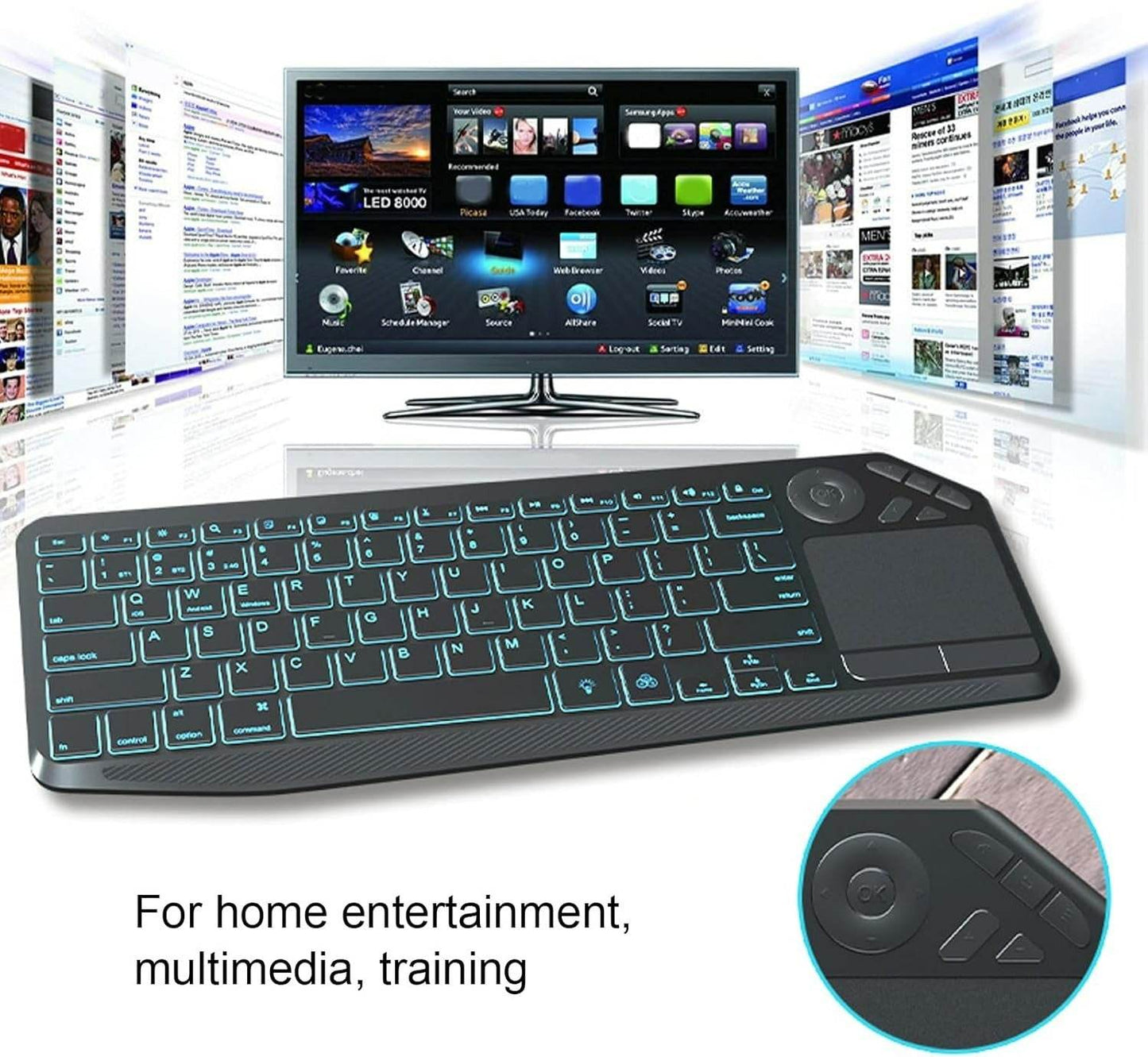 Wireless Touch TV Keyboard with Easy Media Control and Touchpad