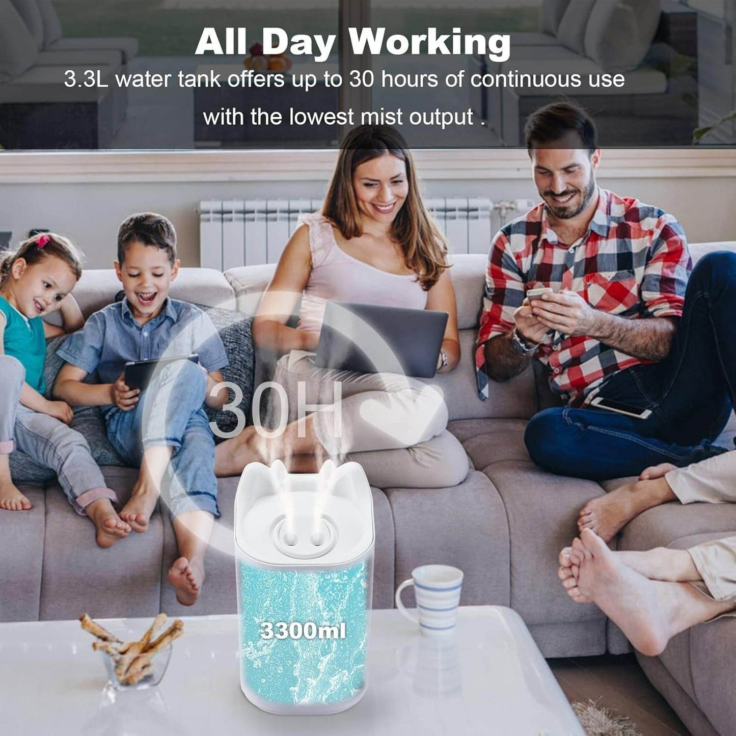 Large Beautiful Mood Two Way Port Humidifier (3.3L)