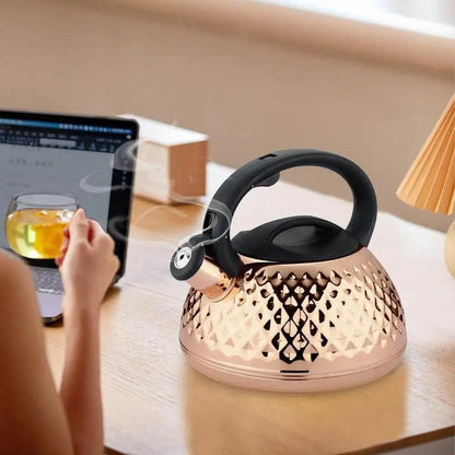 Stainless Steel Stove Top Whistling Kettle (Golden) - DMC Wholesale