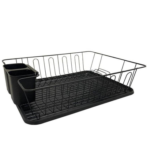 Dish Rack Drainer With Drip Tray (Black)