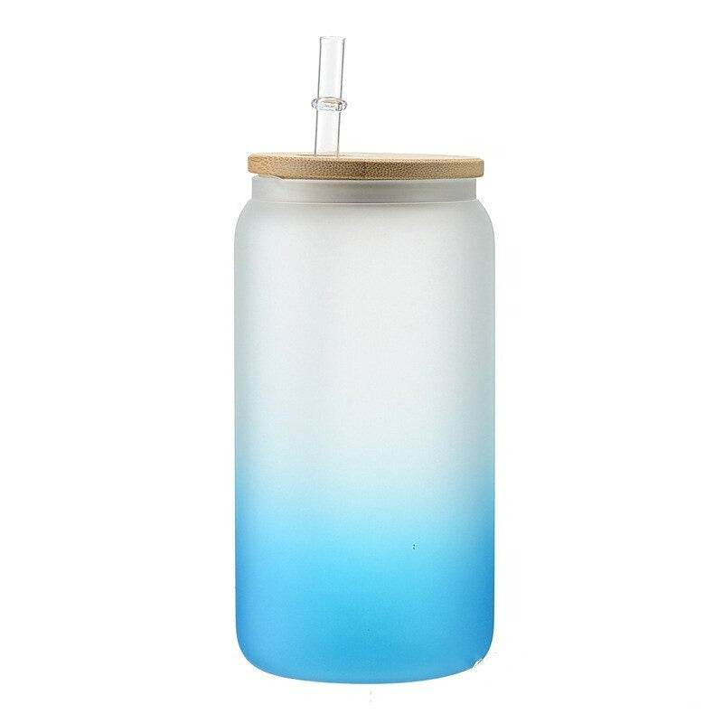 Frosted Drinking Glass With Bamboo Lid (380ml)(Each)