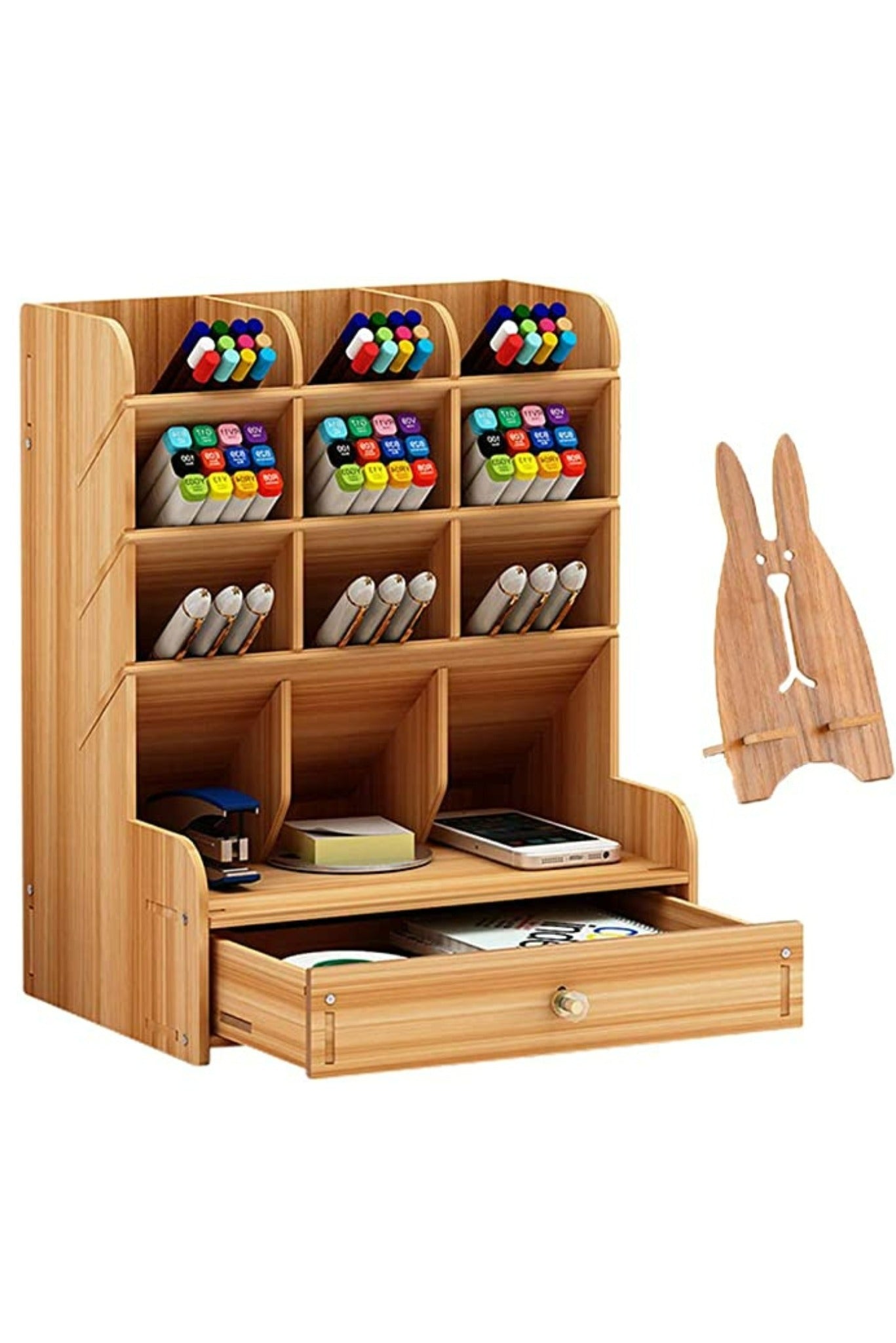 Wooden Stationery Desktop Organiser (12 Compartment)