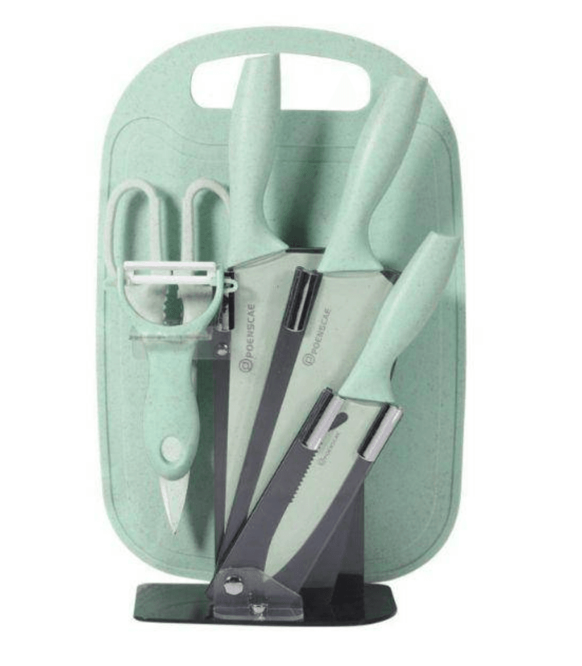 Kitchen Knife Set with Cutting Board (7 pcs)(Red)