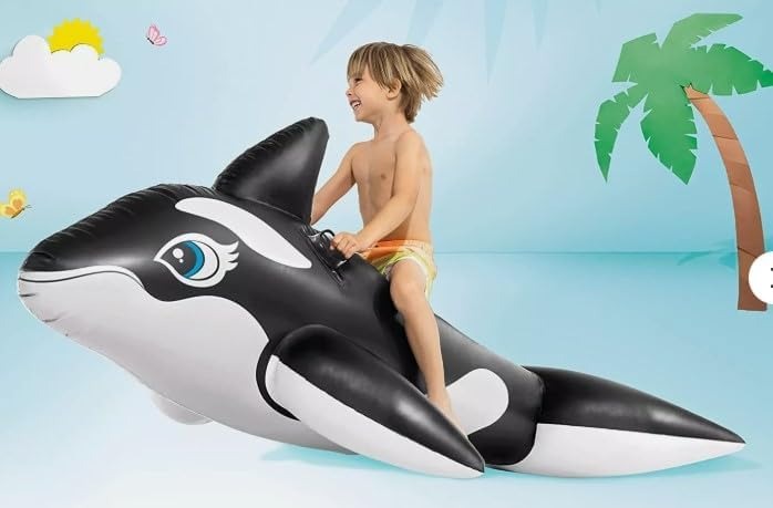 Inflatable Orca Whale Ride-On Pool Float