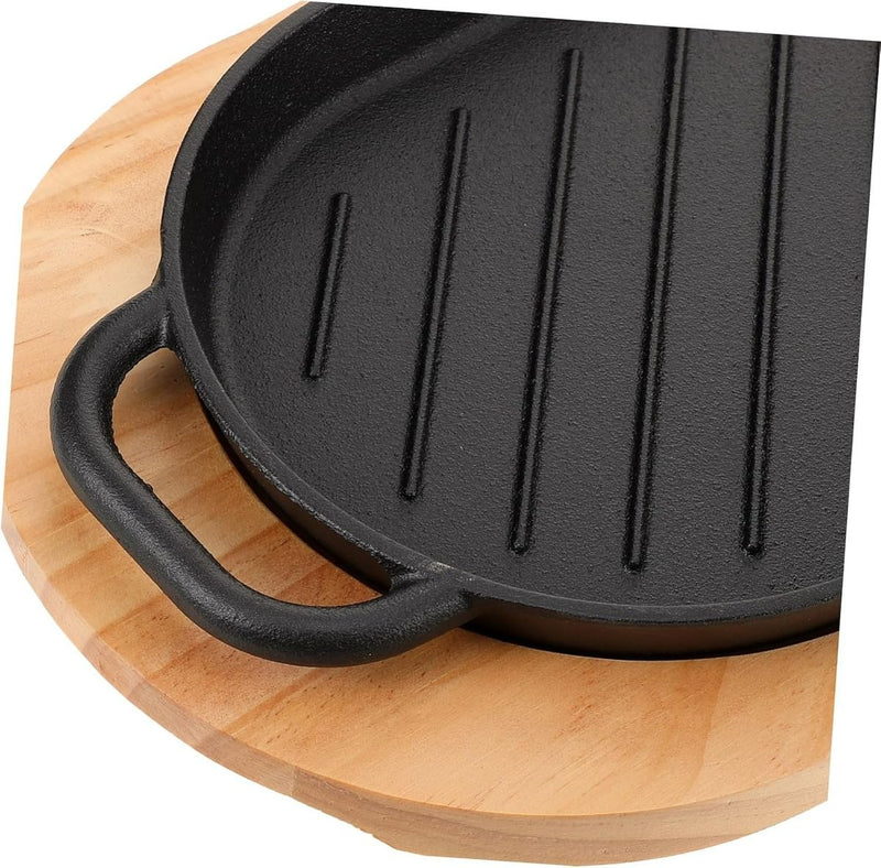 Cast Iron Steak Pan With Wooden Base (37cm)