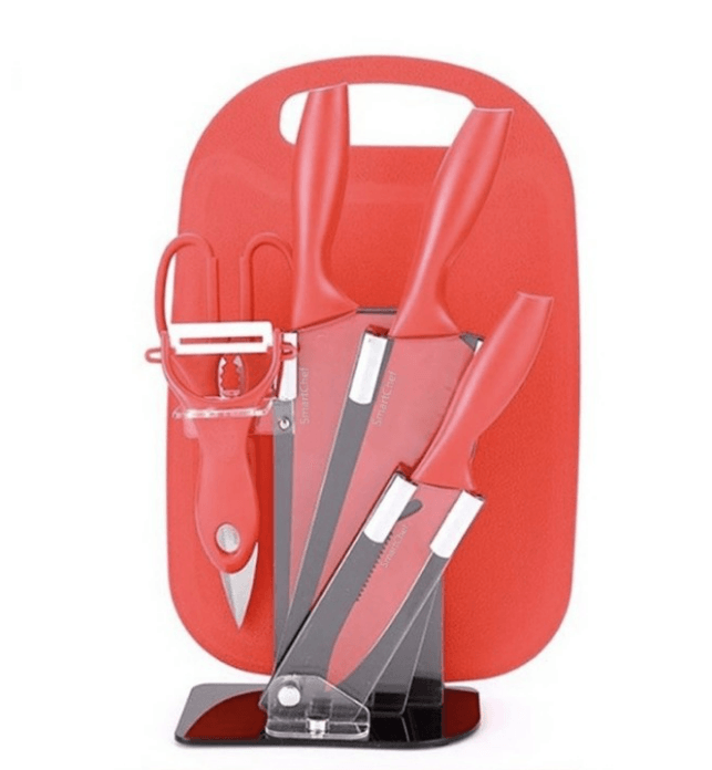 Kitchen Knife Set with Cutting Board (7 pcs)(Red)
