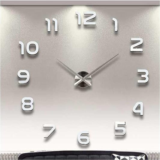 DIY Modern 3D Wall Clock (Silver)(80-90cm)