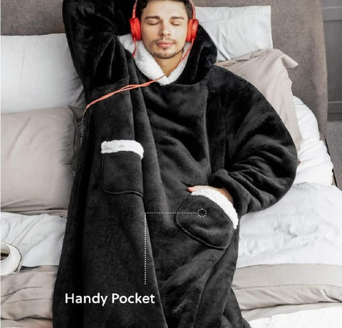 Longer Fleece Huggle Hoodie (Grey) - Alt View
