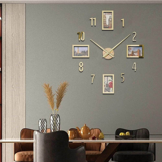 DIY Modern Photo 3D Wall Clock (Gold)(60-70cm)