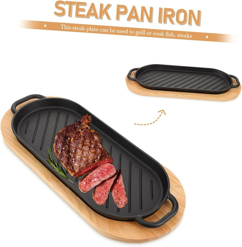 Cast Iron Steak Pan With Wooden Base (37cm)