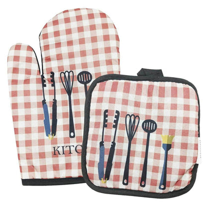 Check Oven Mitt And Potholder Set (Checkered)(2 pcs) - DMC Wholesale