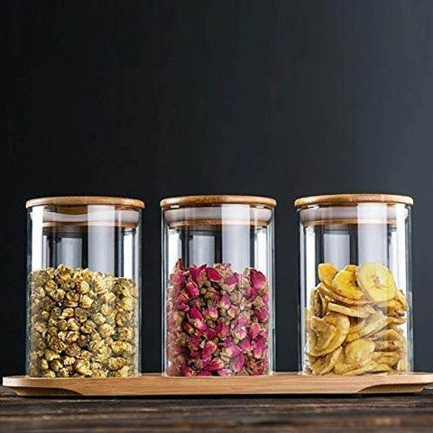 Round Glass Cylinder With Bamboo Lid (15x8cm)(Each) - Alt View