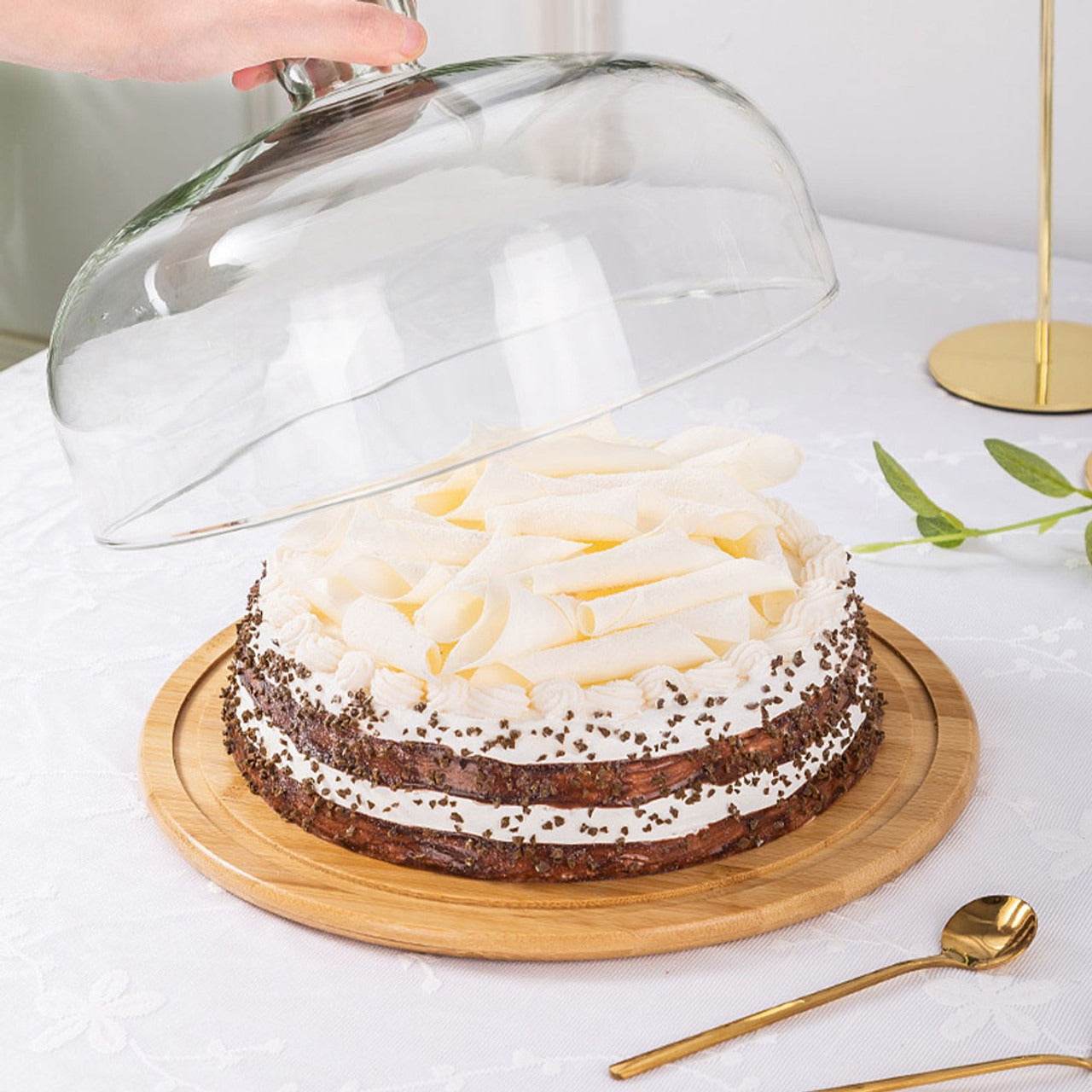 Wooden Cake Stand With Plastic Dome Lid (28cm)