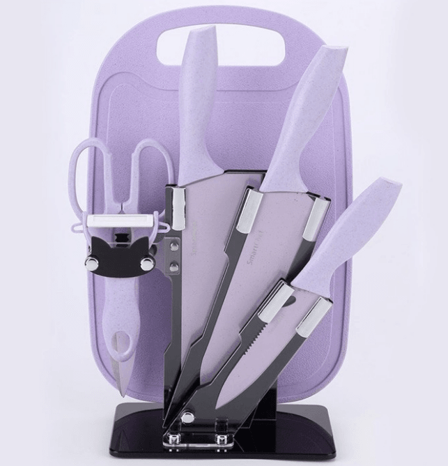 Kitchen Knife Set with Cutting Board (7 pcs)(Red)