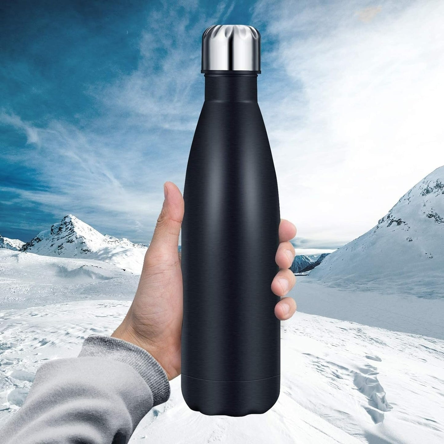 Double Wall Vacuum Insulated Stainless Steel Bottle (1L)(Black)