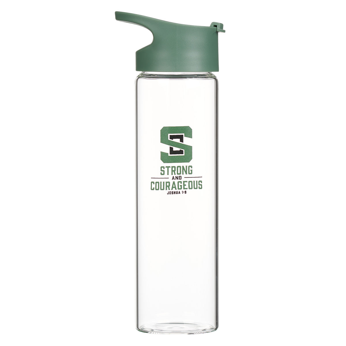 Strong & Courageous Glass Water Bottle - Joshua 1:9