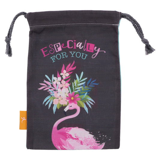 Especially For You Flamingo Small Cotton Drawstring Bag