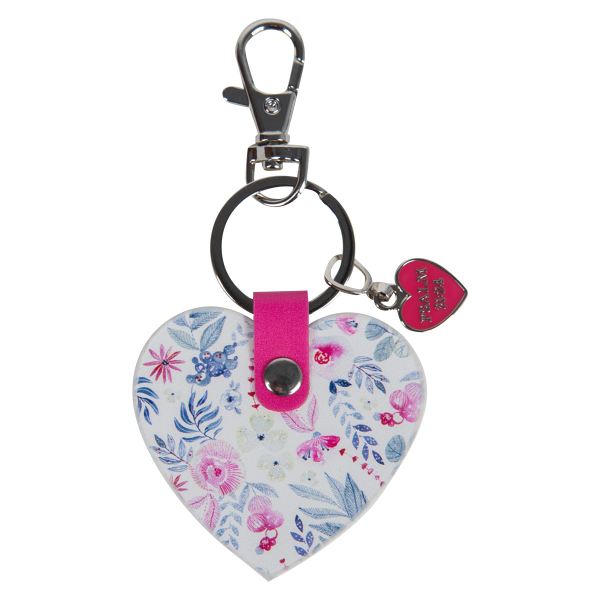 Take Courage Heart Shaped Faux Leather Key Ring - Psalms 31:24