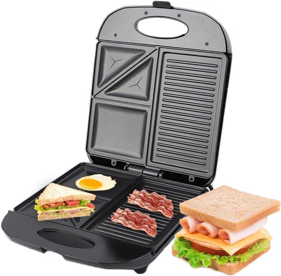 3In1 Shaped Electric Griddle, Sandwich, and Egg Maker (1400W)