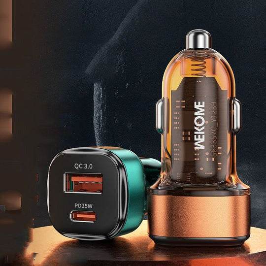 Transparent USB and C-Type Car Fast Charger (Each)