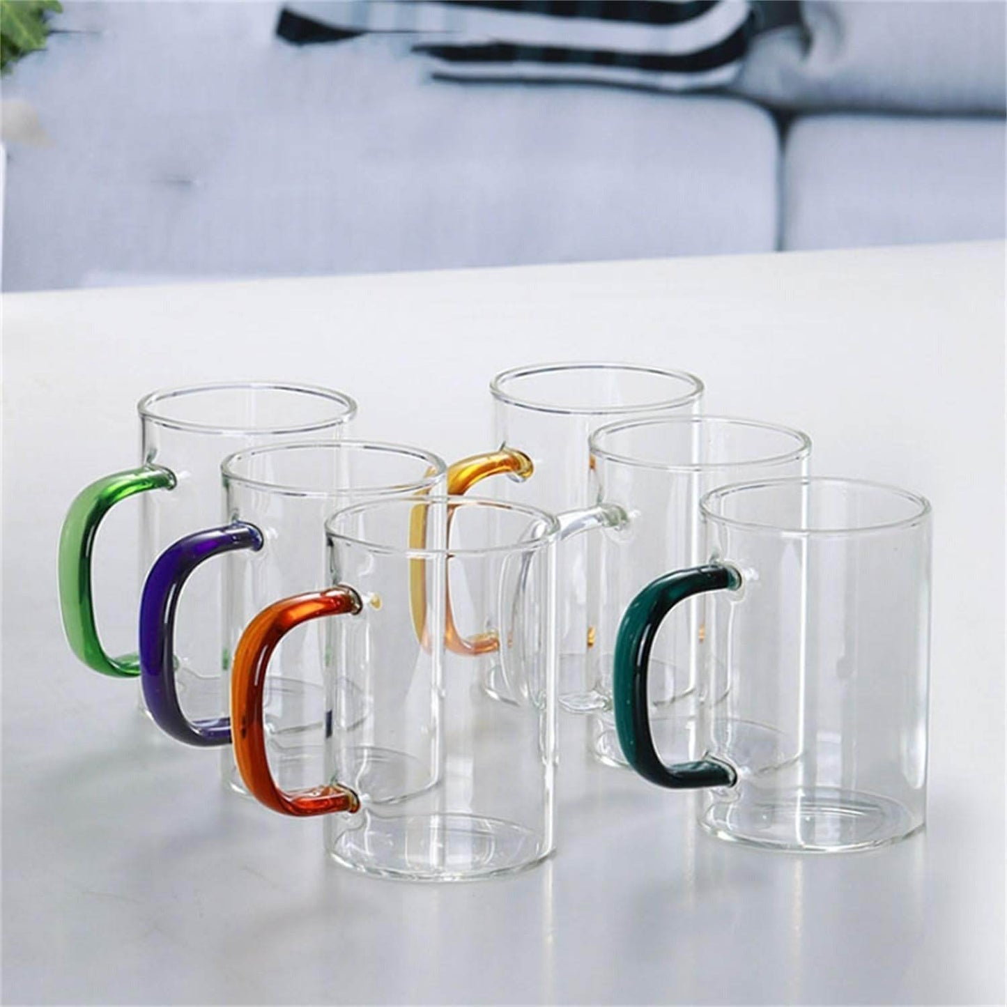 Clear Cup Set With Coloured Handles (400ml)(6 pcs)