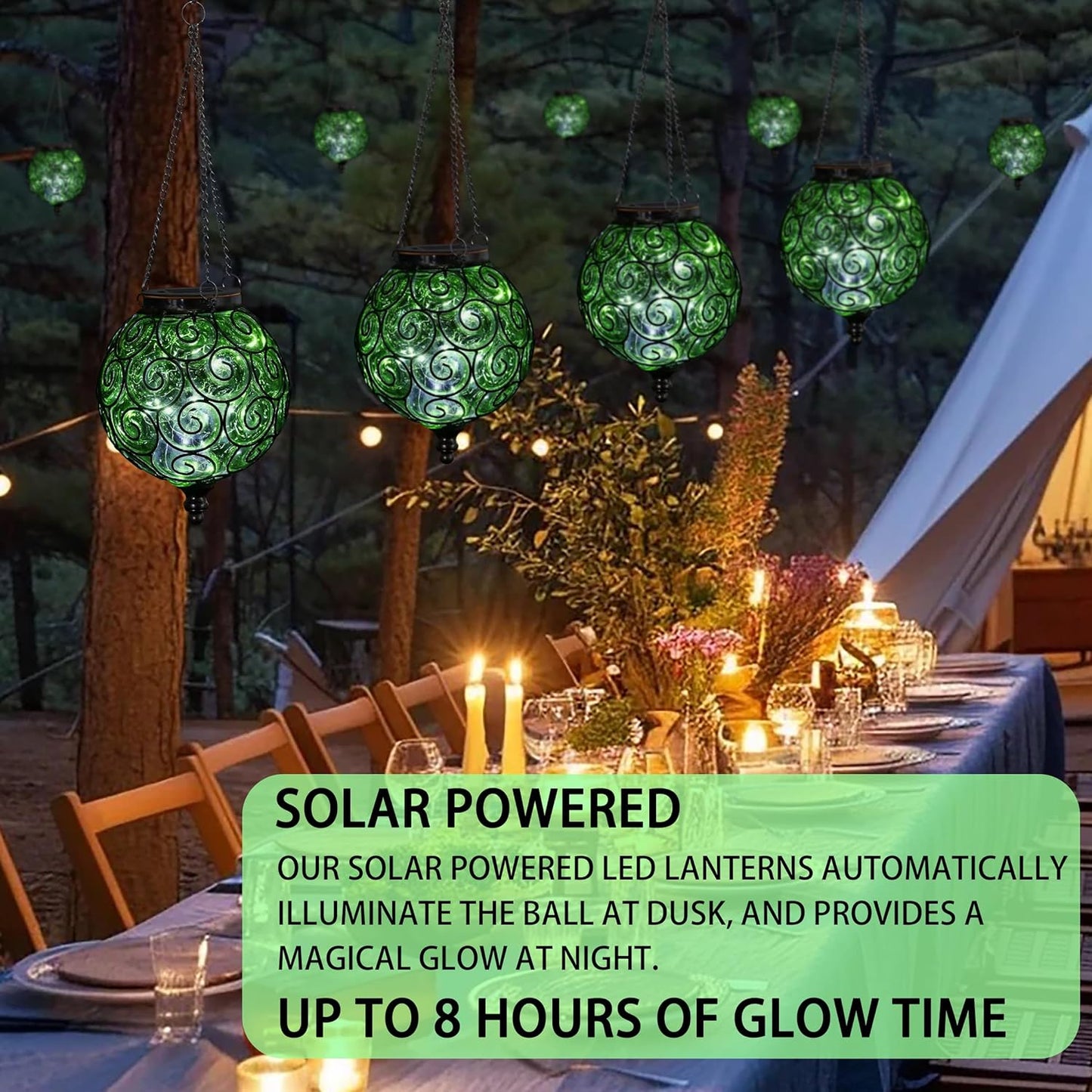 Solar Round Glass Outdoor Hanging Decorative Lantern (Each)