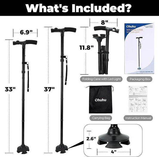 Folding Walking Cane With Adjustable LED Light - DMC Wholesale