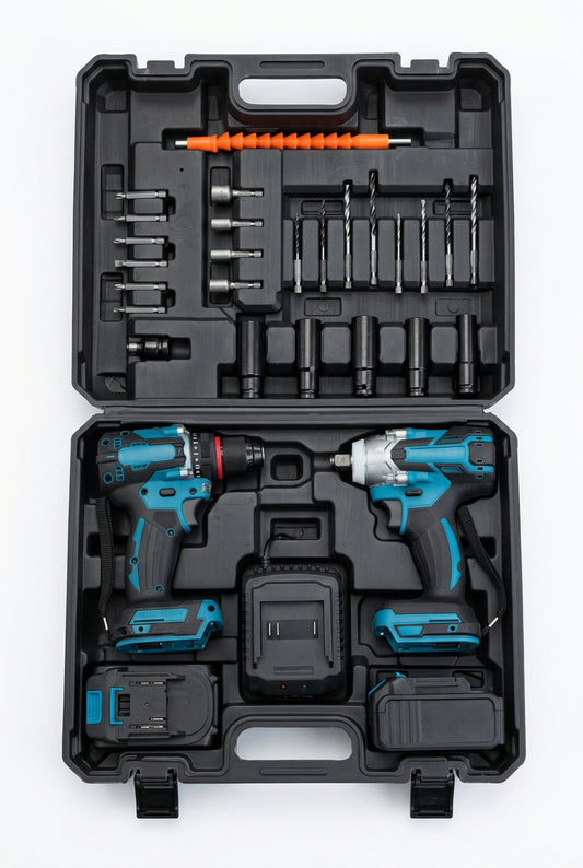Cordless Drill & Impact Wrench Combo Kit with Accessories and Carry Case