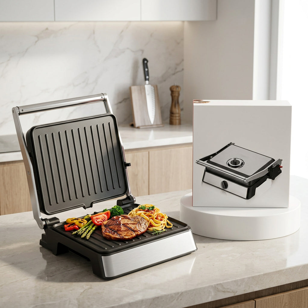 2200W Double-Sided Electric Steak Grill with 180° Rotating Plates