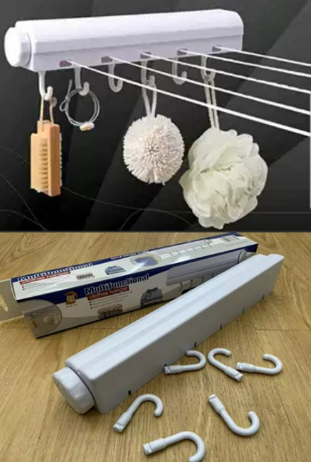 Retractable Clothes Drying Line with Hanger Clips