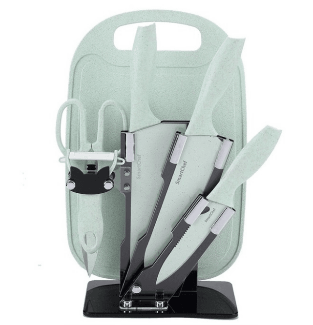 Kitchen Knife Set with Cutting Board (7 pcs)(Red)