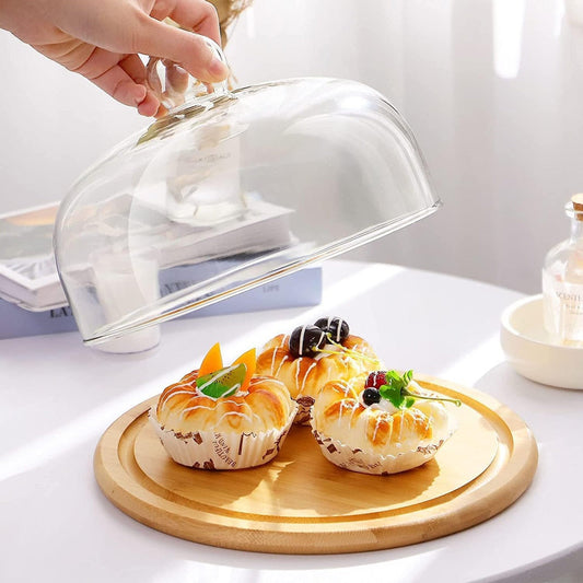Wooden Cake Stand With Plastic Dome Lid (28cm)