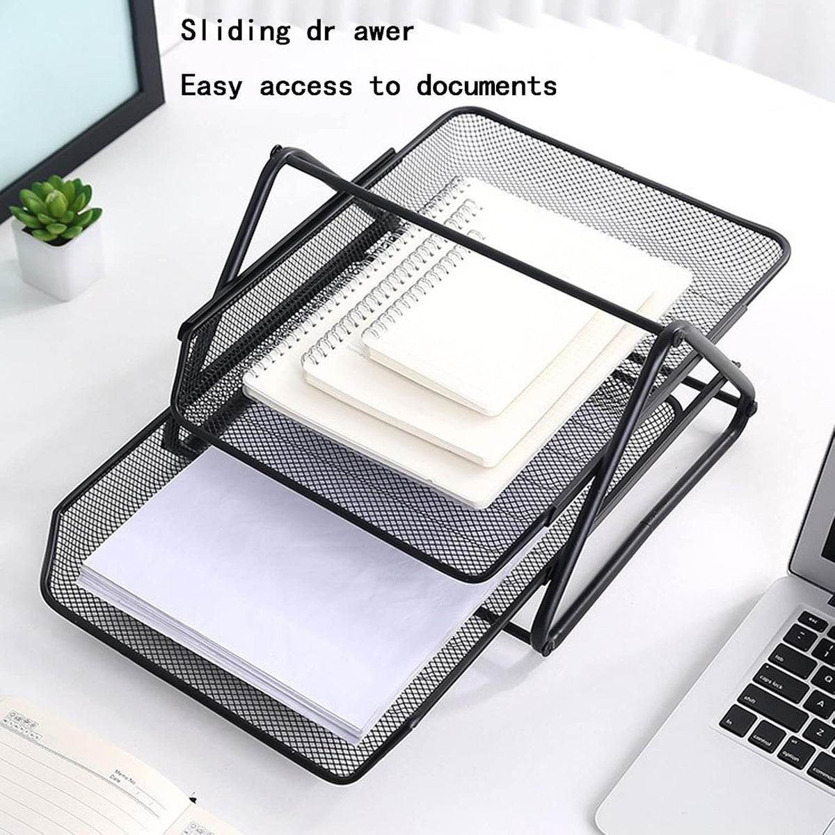 Metal Mesh Paper Tray Desk Organiser (2 Tier)