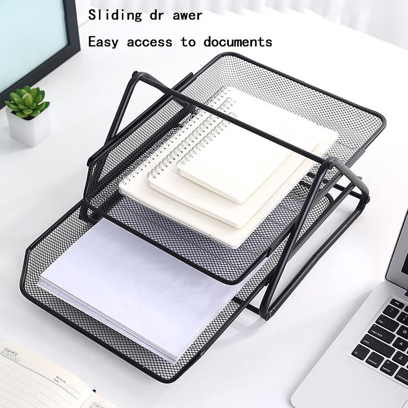 Metal Mesh Paper Tray Desk Organiser (2 Tier)