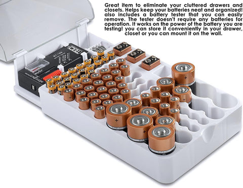 Battery Organizer Storage Case With Tester (Batteries Excluded)