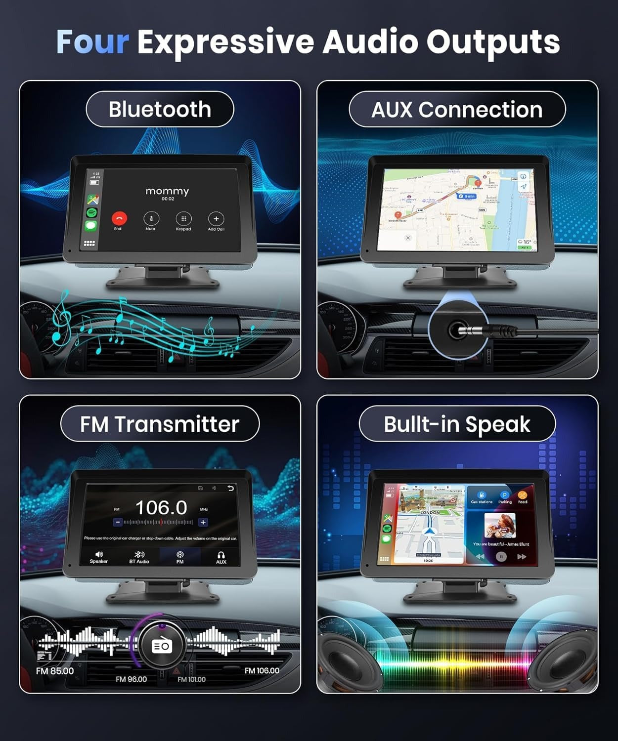 7 inch CarPlay Dashboard Display with Phone Mount