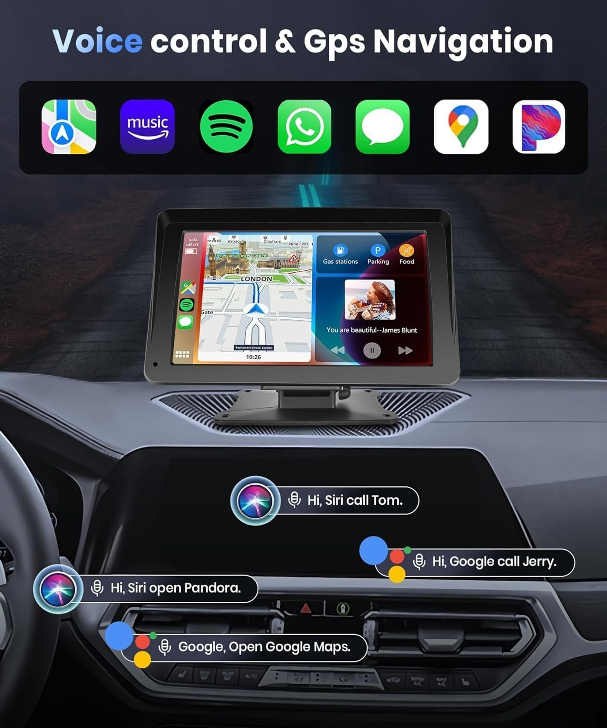 7 inch CarPlay Dashboard Display with Phone Mount