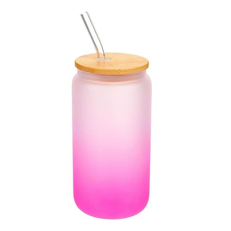 Frosted Drinking Glass With Bamboo Lid (380ml)(Each)