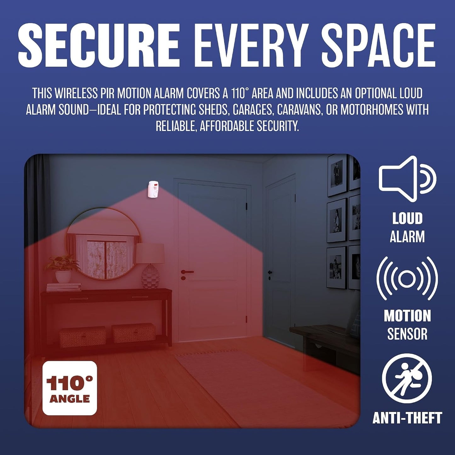 Motion Sensor Alarm with 2 Remote Controls