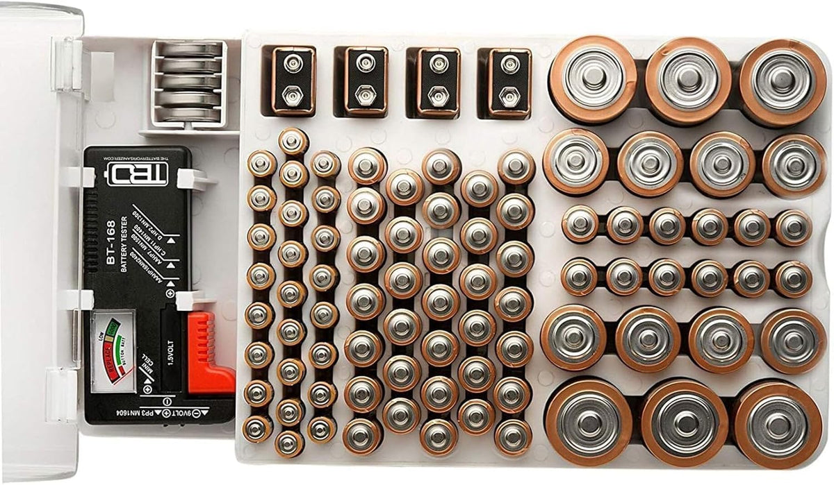 Battery Organizer Storage Case With Tester (Batteries Excluded)