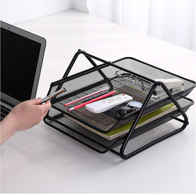 Metal Mesh Paper Tray Desk Organiser (2 Tier)