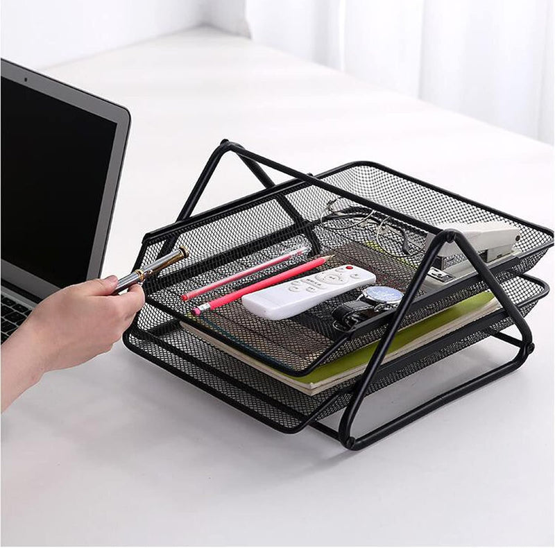 Metal Mesh Paper Tray Desk Organiser (2 Tier)